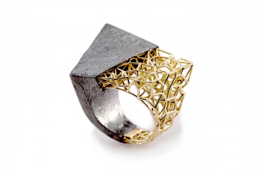 Anello in oro giallo e bianco, Pescarina