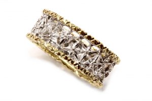 Anello veretta in oro giallo e bianco