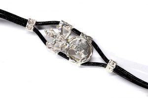 Bracciale in argento e cuoio, Rana e Luna