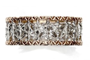 Anello veretta oro bianco e rosa