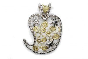 Ciondolo in oro bianco e giallo cuore d'Abruzzo Filigrana, piccolo