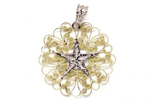 Ciondolo Pescarina in oro giallo e oro bianco, grande